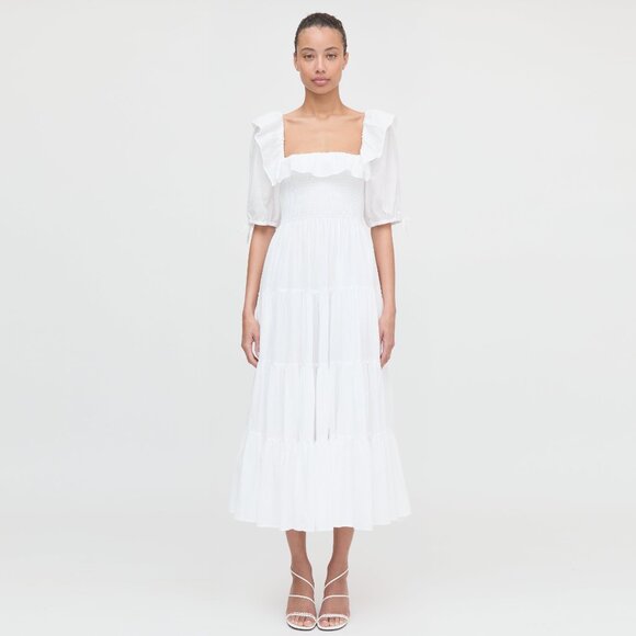 Hill House Home The Corinne Nap Dress - White Shadow Stripe Size S - Picture 2 of 3